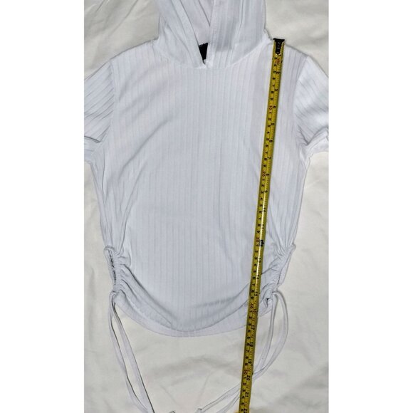 Kids Cant Miss Ribbed White Hooded Top Girls 10/12 Drawstring Sides Shirt Hoodie - Picture 5 of 16